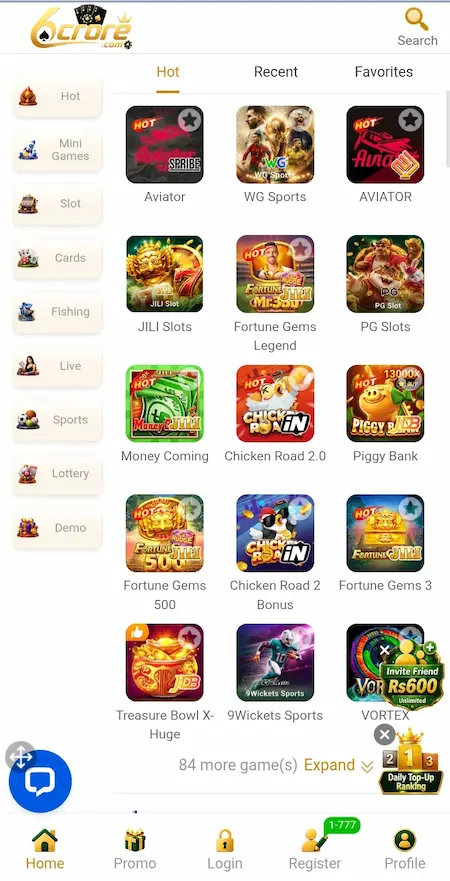 6Crore Game interface